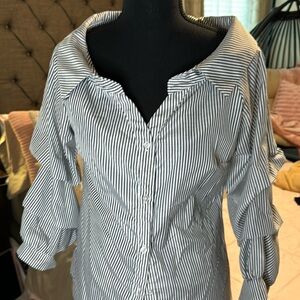 Off shoulder stripe button down top size s